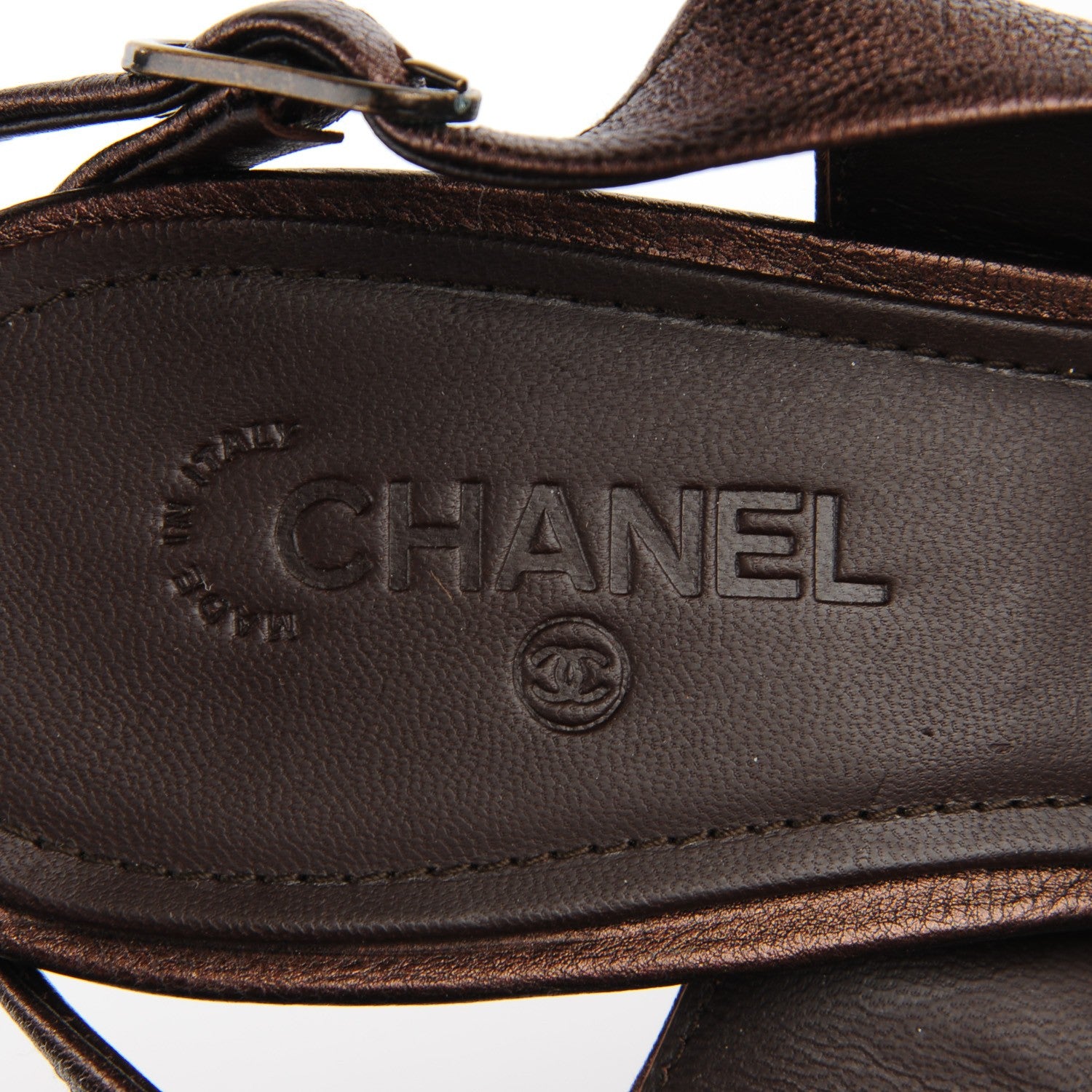 Chanel Metallic Lambskin Cap Toe Slingback Pumps 38 Brown 7 of 7
