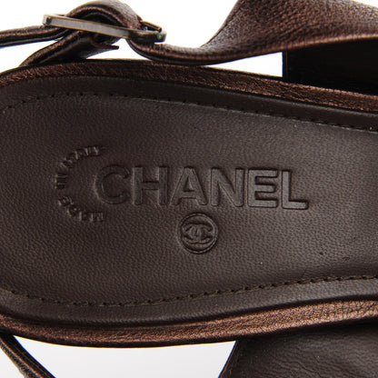Chanel Metallic Lambskin Cap Toe Slingback Pumps 38 Brown 7 of 7