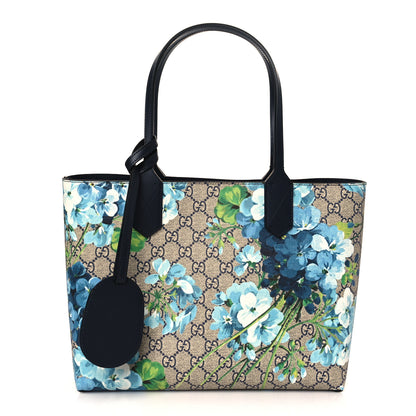 Gucci GG Supreme Monogram Blooms Small Reversible Tote Beige Blue Navy 1 of 10