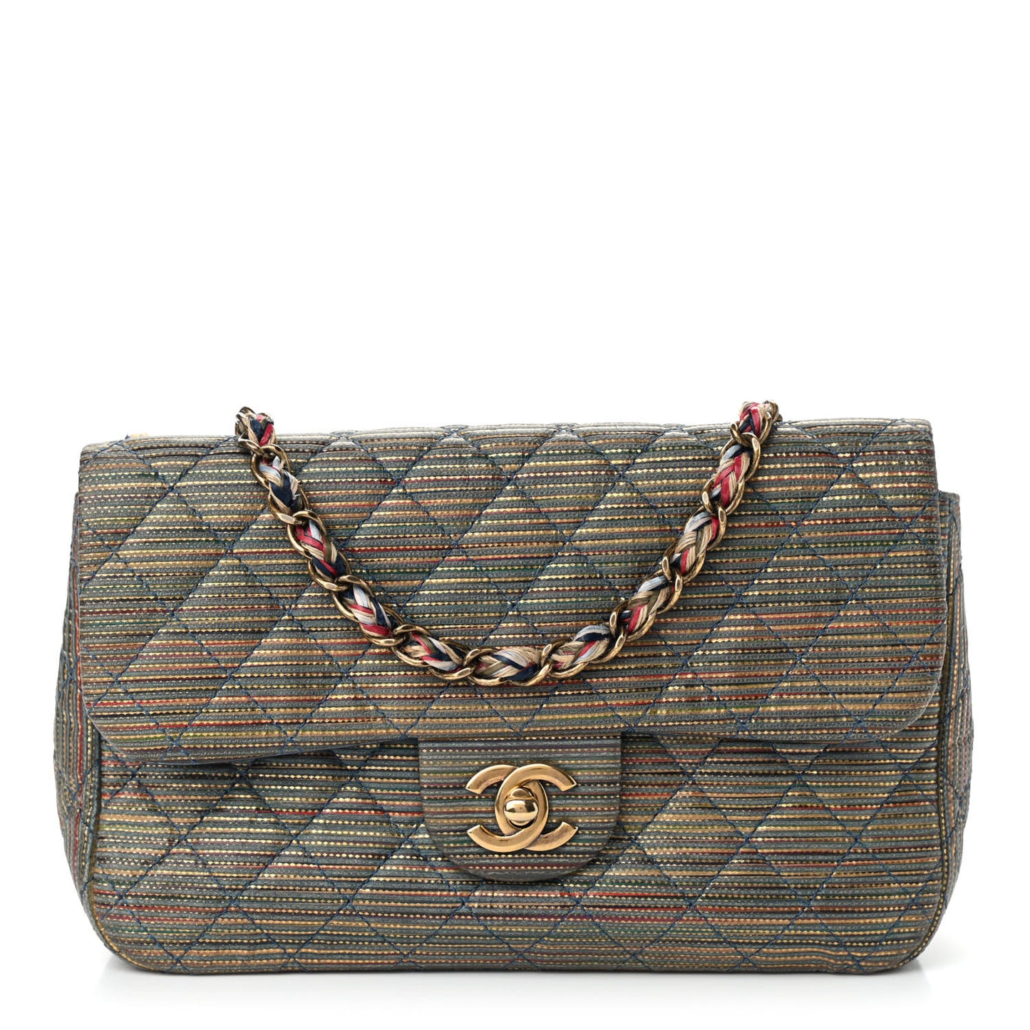 Metallic Sheepskin Thin Striped Small Single Flap Multicolor