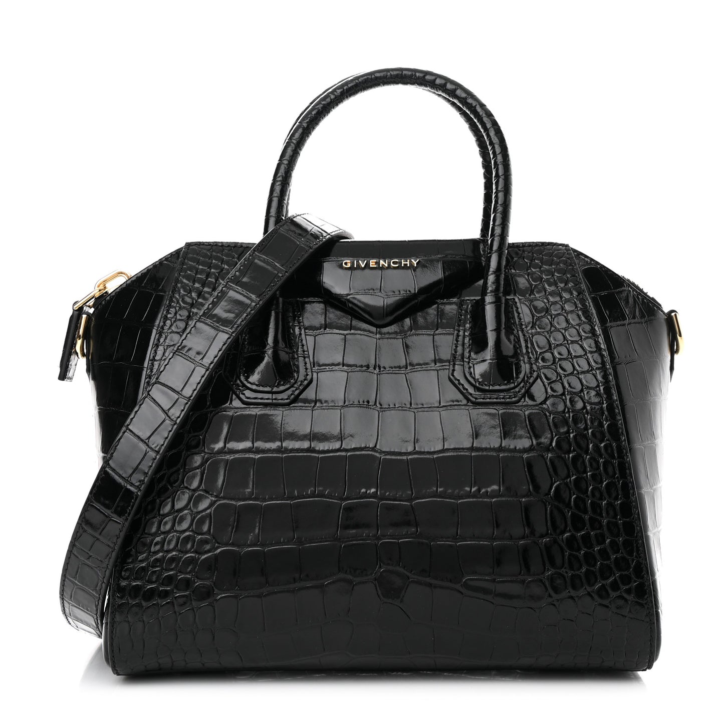 Calfskin Crocodile Embossed Small Antigona Black
