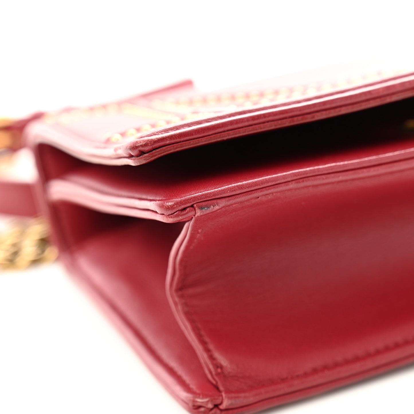 Calfskin Studded Small Diorama Flap Bag Burgundy