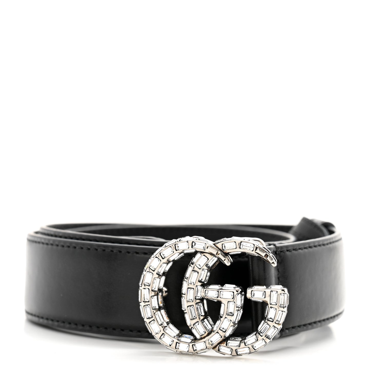 Calfskin Baguette Crystal Double G 30mm Belt 80 32 Black