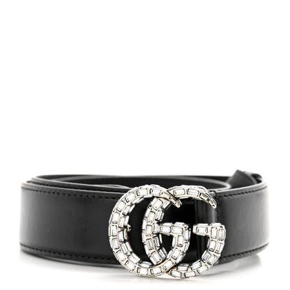 Gucci Calfskin Baguette Crystal Double G 30mm Belt 80 32 Black 1 of 6