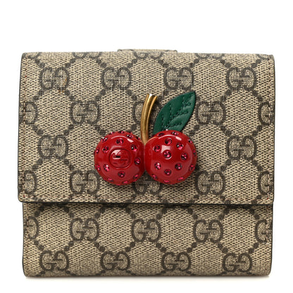 Gucci GG Supreme Monogram Cherry Embellished Card Case Wallet Hibiscus Red 1 of 12