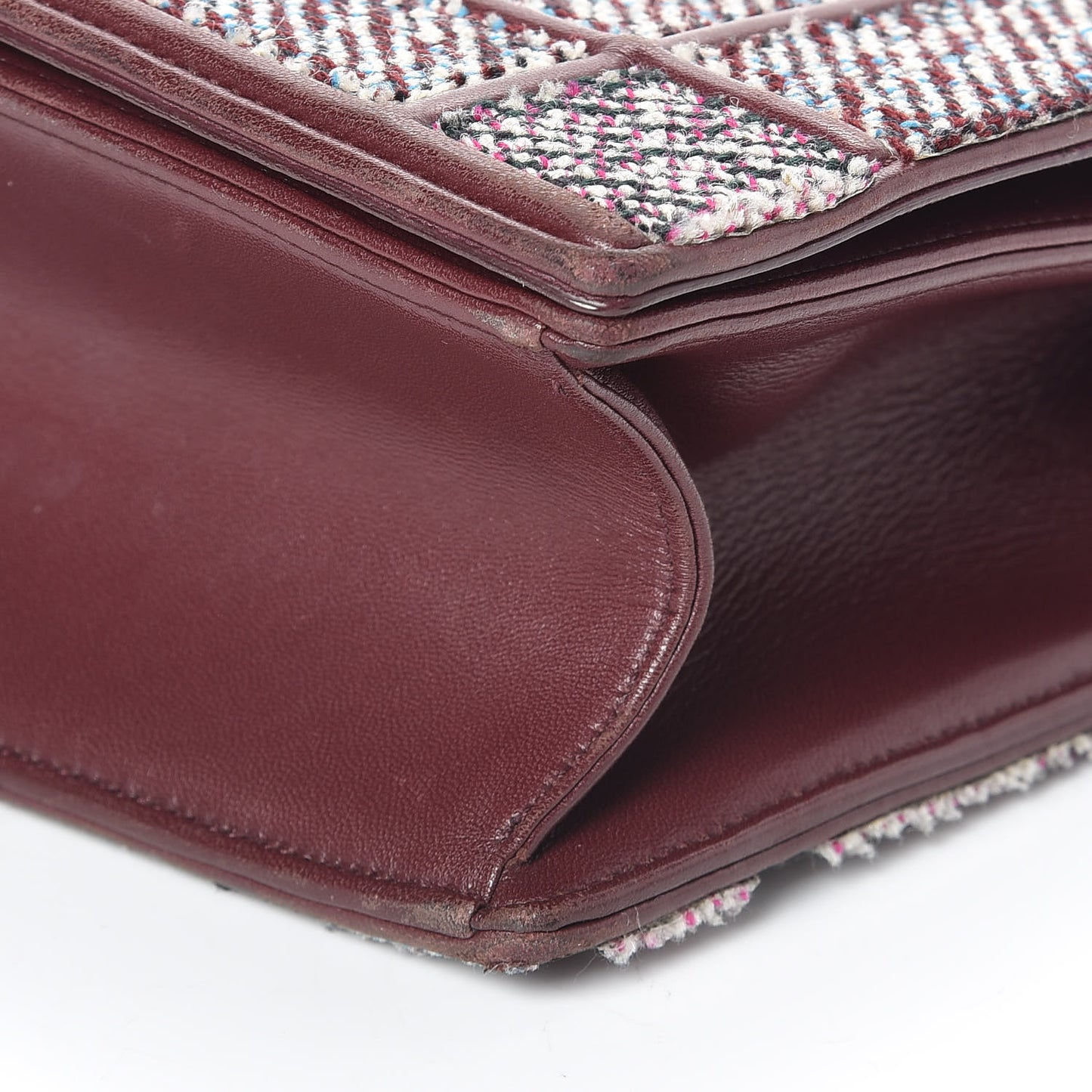 Tweed Calfskin Medium Diorama Flap Bag Burgundy Multicolor