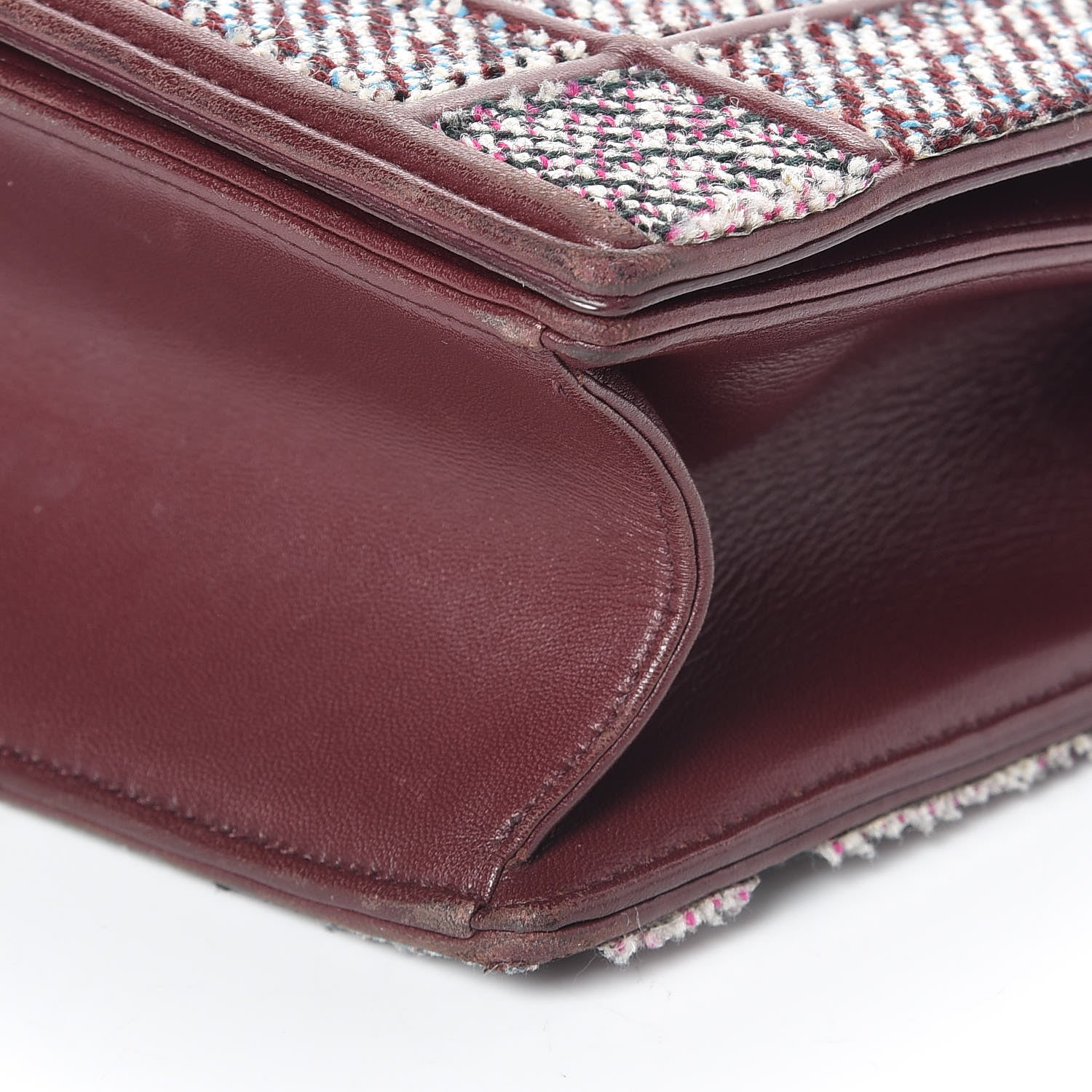 Christian Dior Tweed Calfskin Medium Diorama Flap Bag Burgundy Multicolor 8 of 16