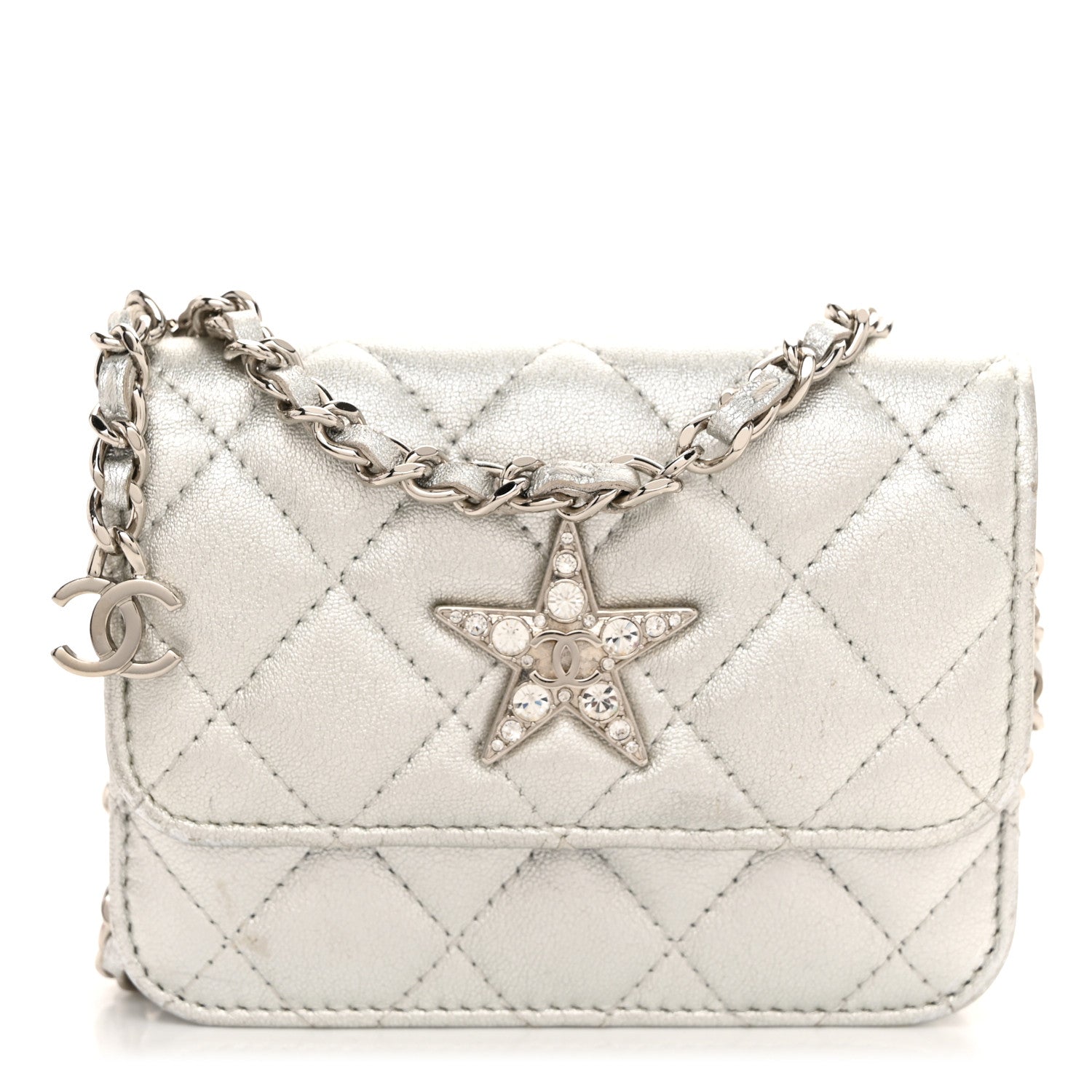 Chanel Metallic Lambskin Crystal Quilted Star Chain Belt Bag Silver 1 of 12