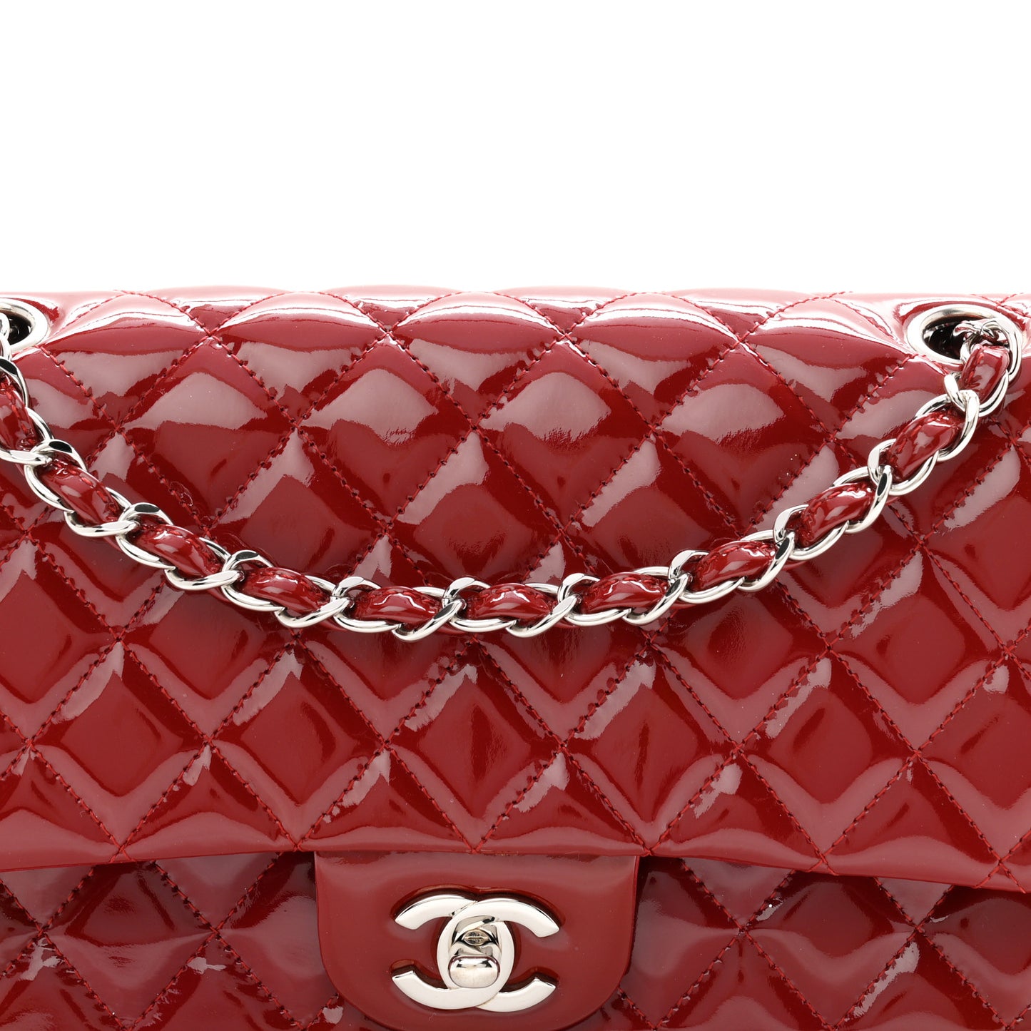 Patent Quilted Medium Double Flap Red