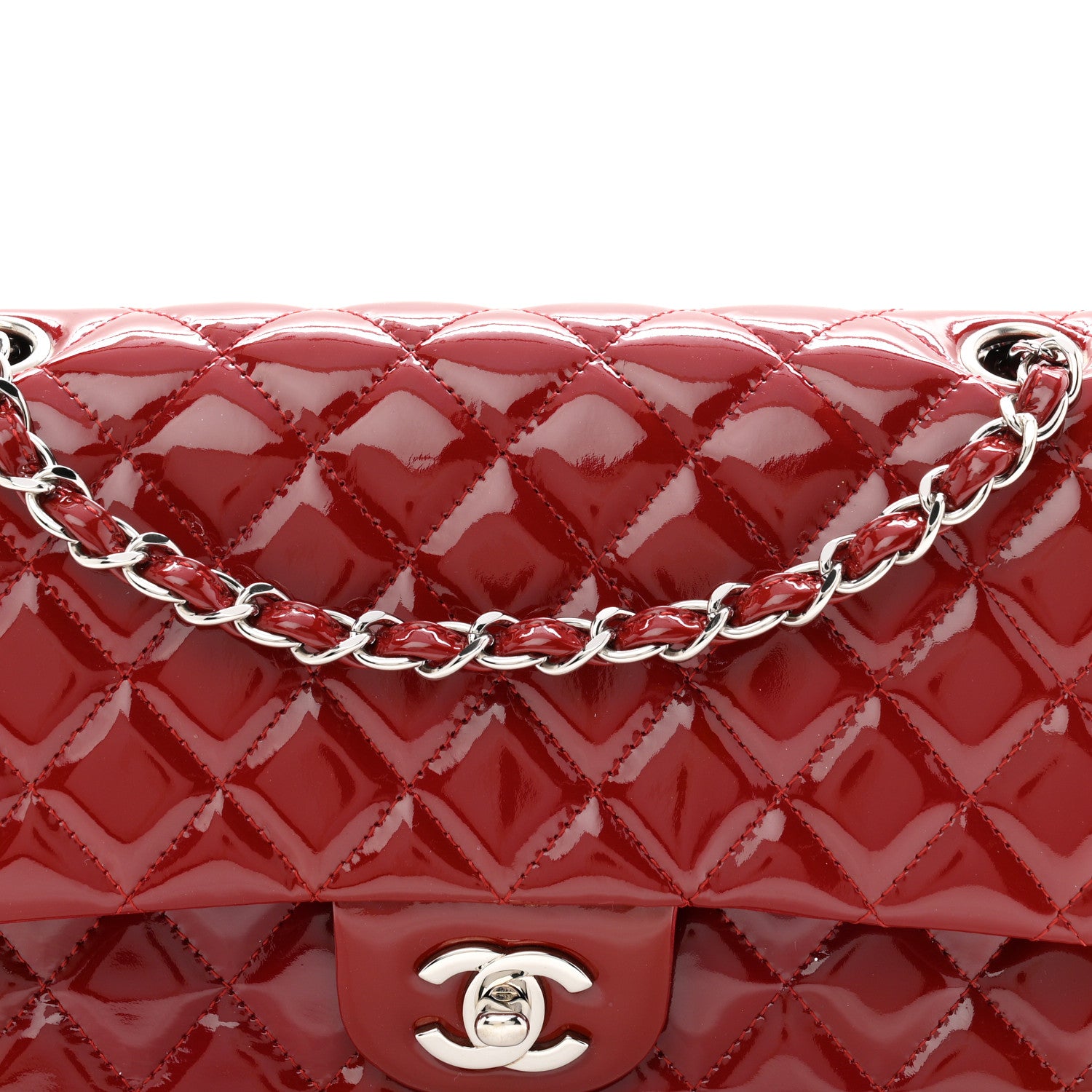 Chanel Patent Quilted Medium Double Flap Red 8 of 10