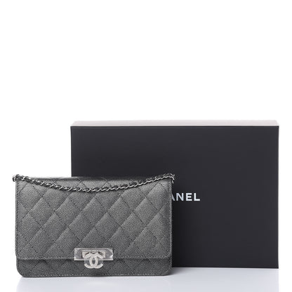 Chanel Metallic Caviar Quilted Golden Class Wallet On Chain WOC Dark Grey 9 of 11