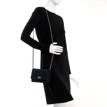 Chanel Denim Quilted Reissue Wallet On Chain WOC Dark Blue 2 of 9