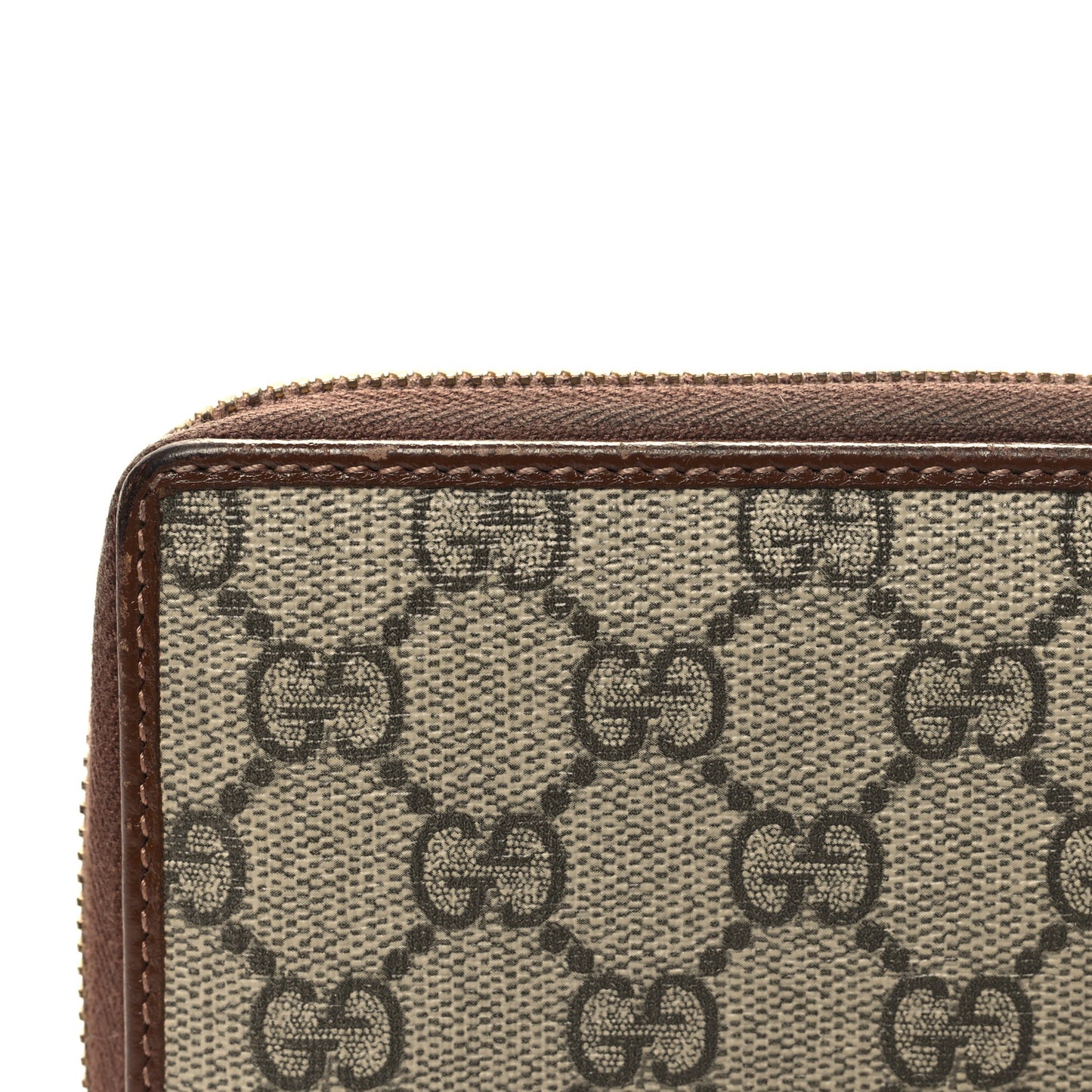 GG Supreme Monogram Azalea Calfskin Horsebit 1955 Zip Around Wallet Beige Ebony Brown Sugar