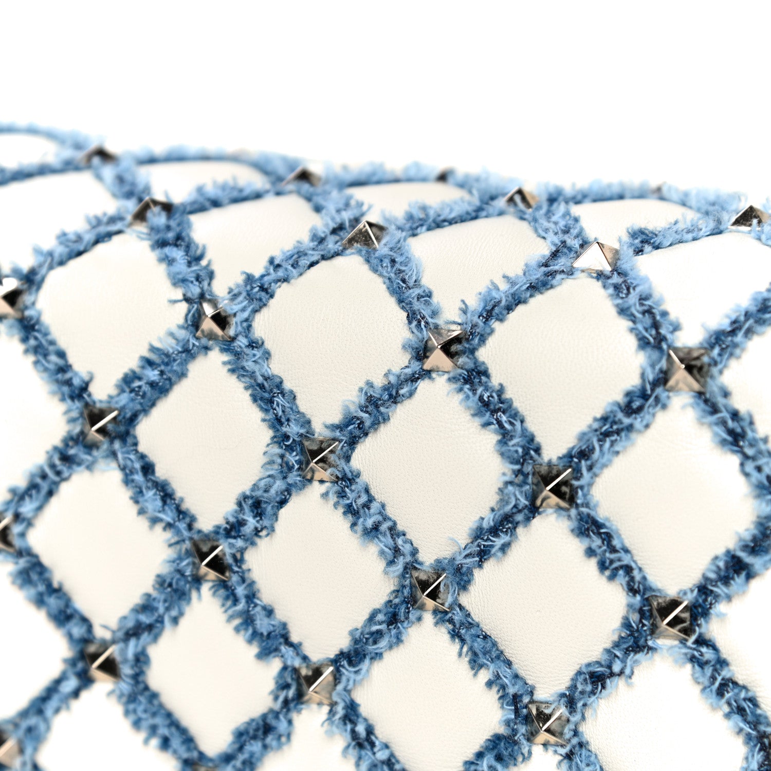Valentino Garavani Nappa Denim Medium Rockstud Spike Halfmoon Saddle Bag Ivory Blue 12 of 14