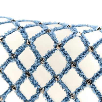 Valentino Garavani Nappa Denim Medium Rockstud Spike Halfmoon Saddle Bag Ivory Blue 12 of 14