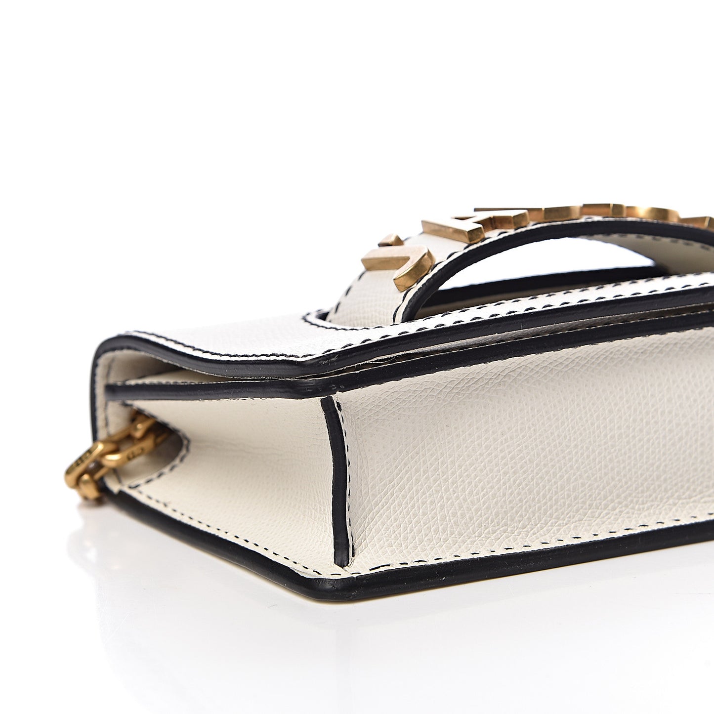 Grained Calfskin Mini J'Adior Chain Flap Bag Off White