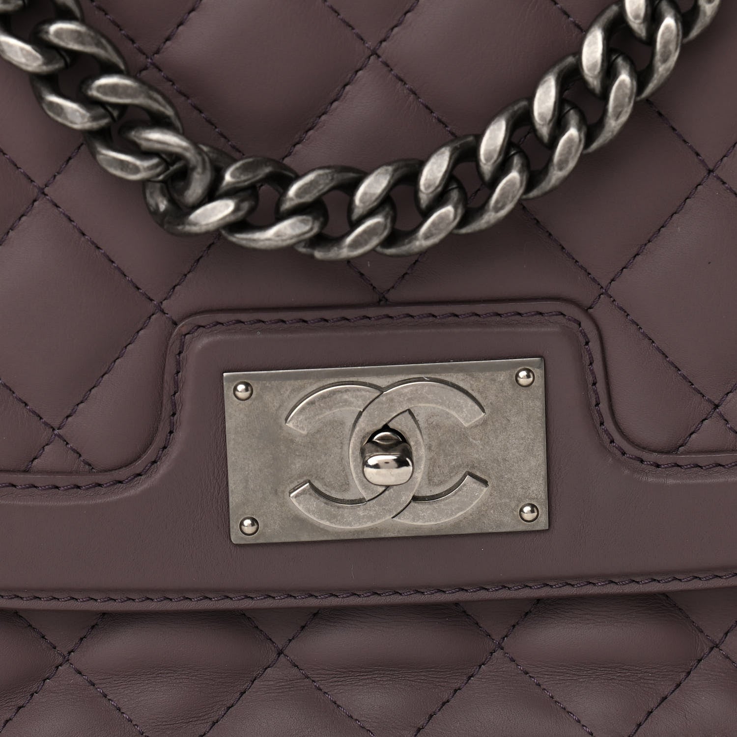 Chanel Calfskin Quilted Large Double Chained Messenger Flap Purple 8 of 10