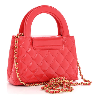 Chanel Shiny Aged Calfskin Quilted Nano Kelly Shopper Red 3 of 12