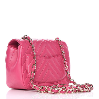 Chanel Lambskin Chevron Quilted Mini Square Flap Fuchsia 3 of 10