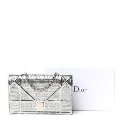 Christian Dior Metallic Patent Micro-Cannage Diorama Wallet on Chain Pouch Silver 10 of 10