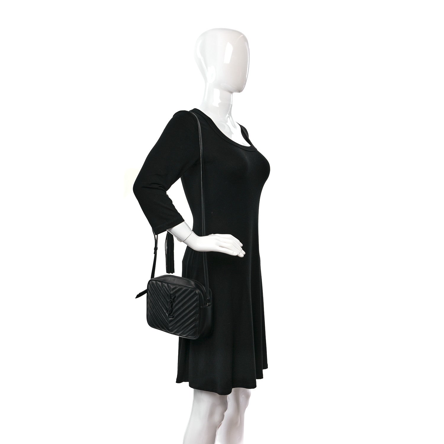 Saint Laurent Calfskin Matelasse Monogram Monochrome Lou Camera Bag Black 2 of 9
