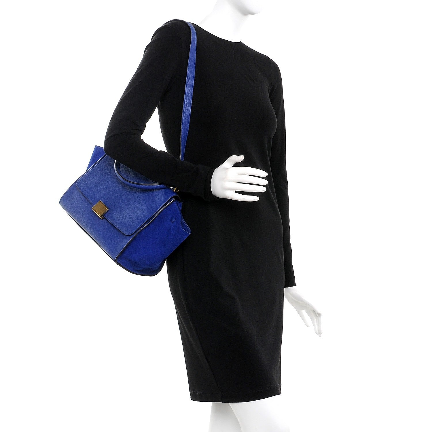 Celine Drummed Calfskin Suede Small Trapeze Indigo 2 of 8