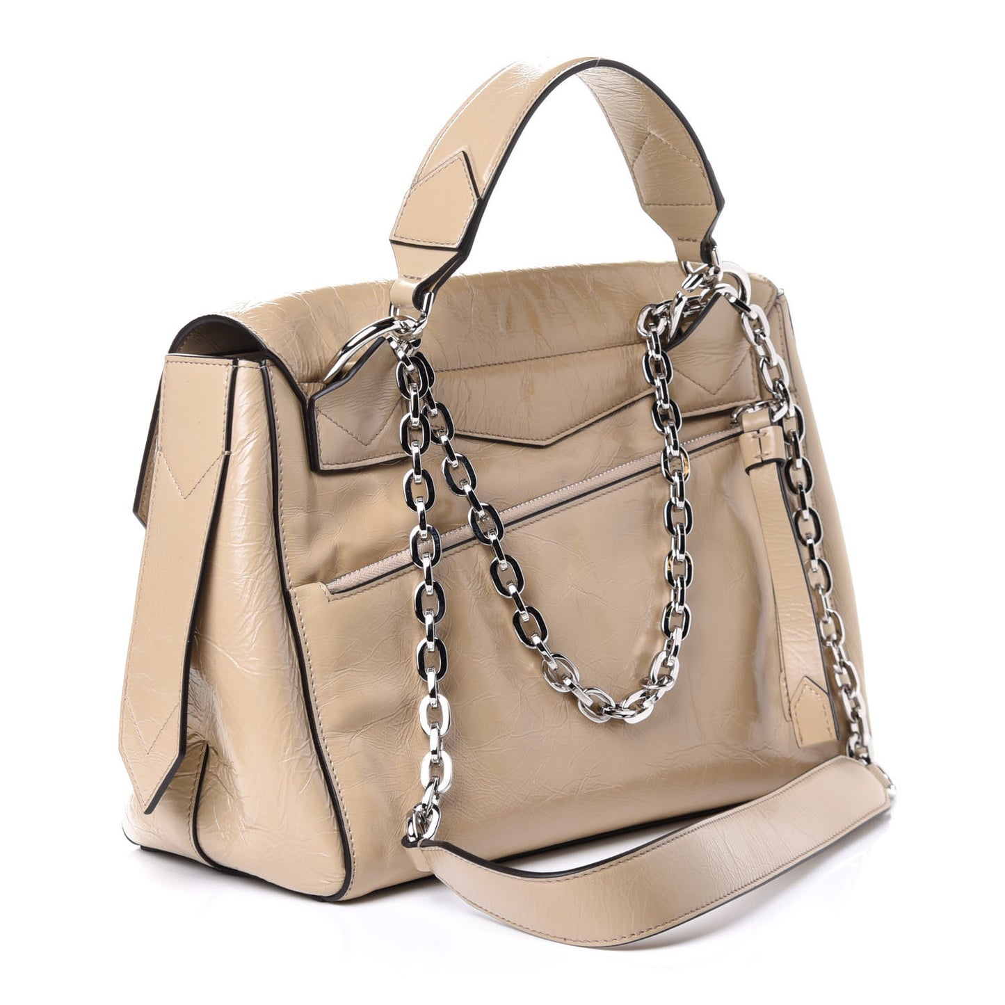 Creased Patent Calfskin Medium ID Flap Beige