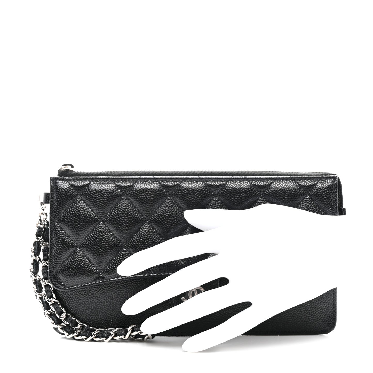Caviar Quilted Classic Pouch With Handle Black