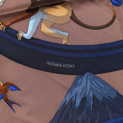 Hermes Silk Story Scarf 90 Marron Glace Bleu Nuit 5 of 6