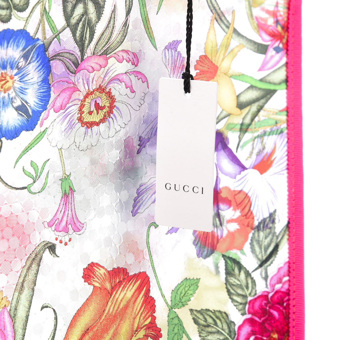 Calfskin Textured Vinyl Print Flora Tote Fluorescent Fuchsia