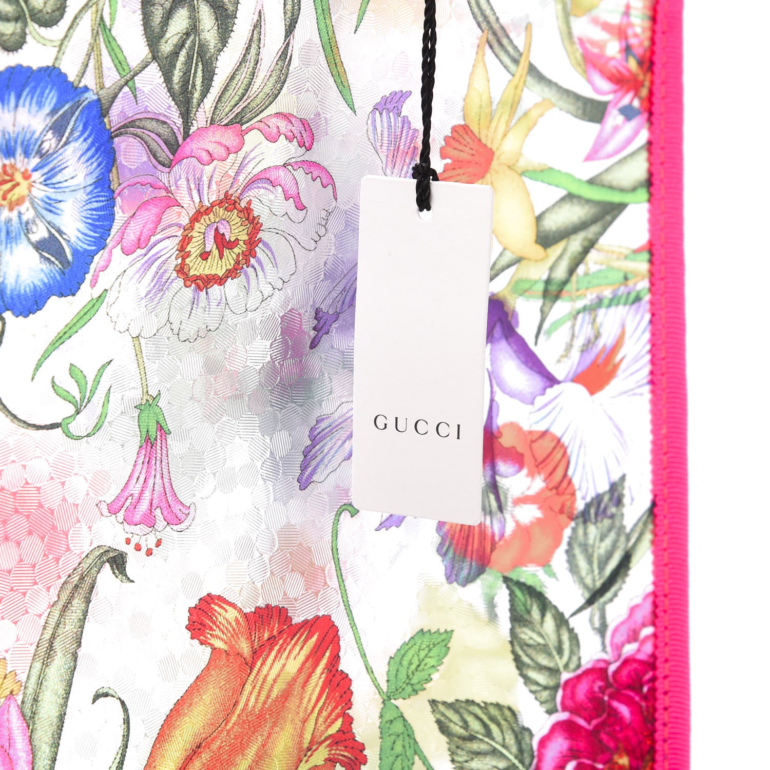 Gucci Calfskin Textured Vinyl Print Flora Tote Fluorescent Fuchsia 11 of 12