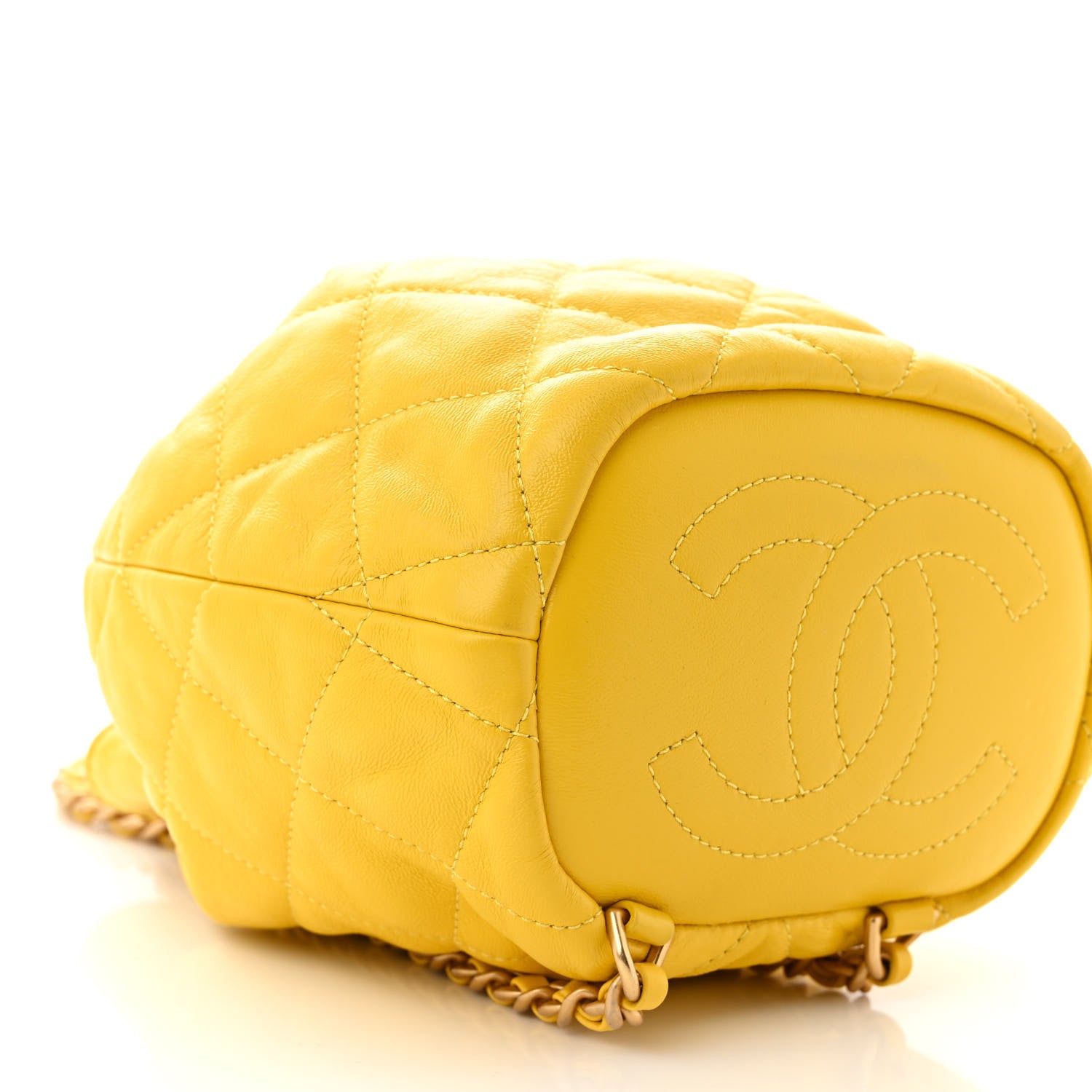 Chanel Lambskin Quilted Drawstring Backpack Yellow 9 of 10