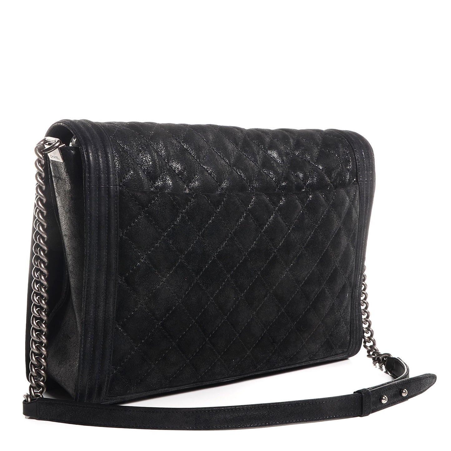 Goatskin Quilted Large Gentle Boy Flap Black