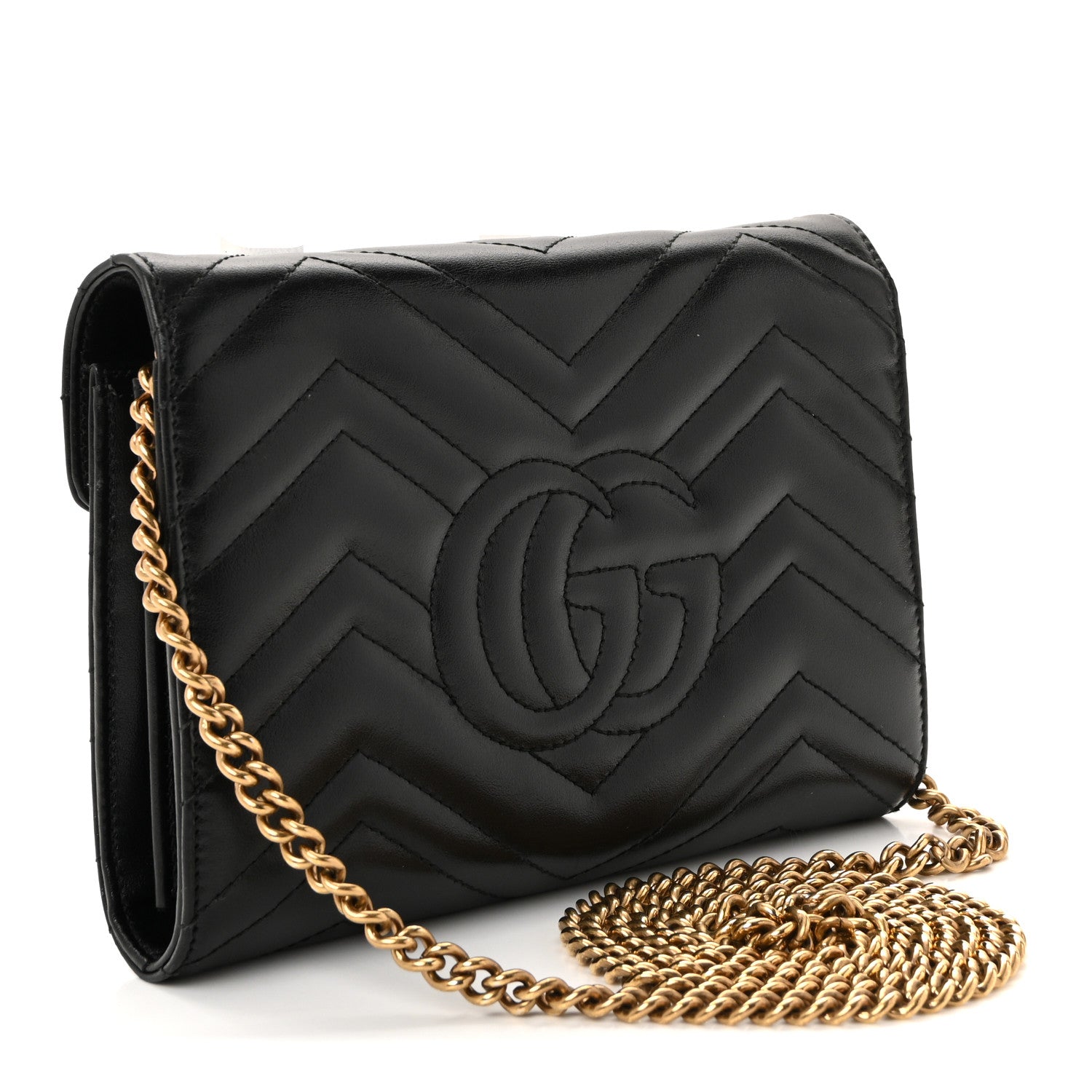 Gucci Calfskin Matelasse GG Marmont Chain Wallet Black 3 of 11