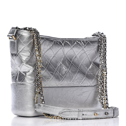 Chanel Metallic Lambskin Calfskin Quilted Medium Gabrielle Hobo Silver 3 of 9