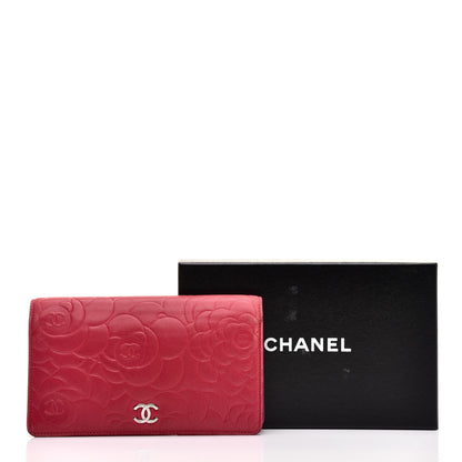 Chanel Lambskin Camellia Embossed Yen Wallet Fuchsia 11 of 11