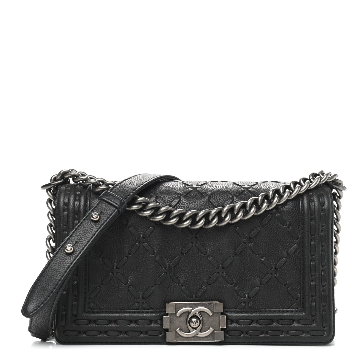 Chanel Caviar Stitched Medium Boy Flap Blue 1 of 9