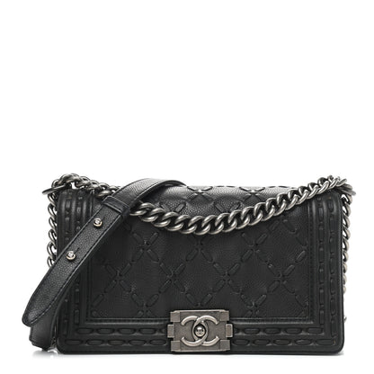 Chanel Caviar Stitched Medium Boy Flap Blue 1 of 9