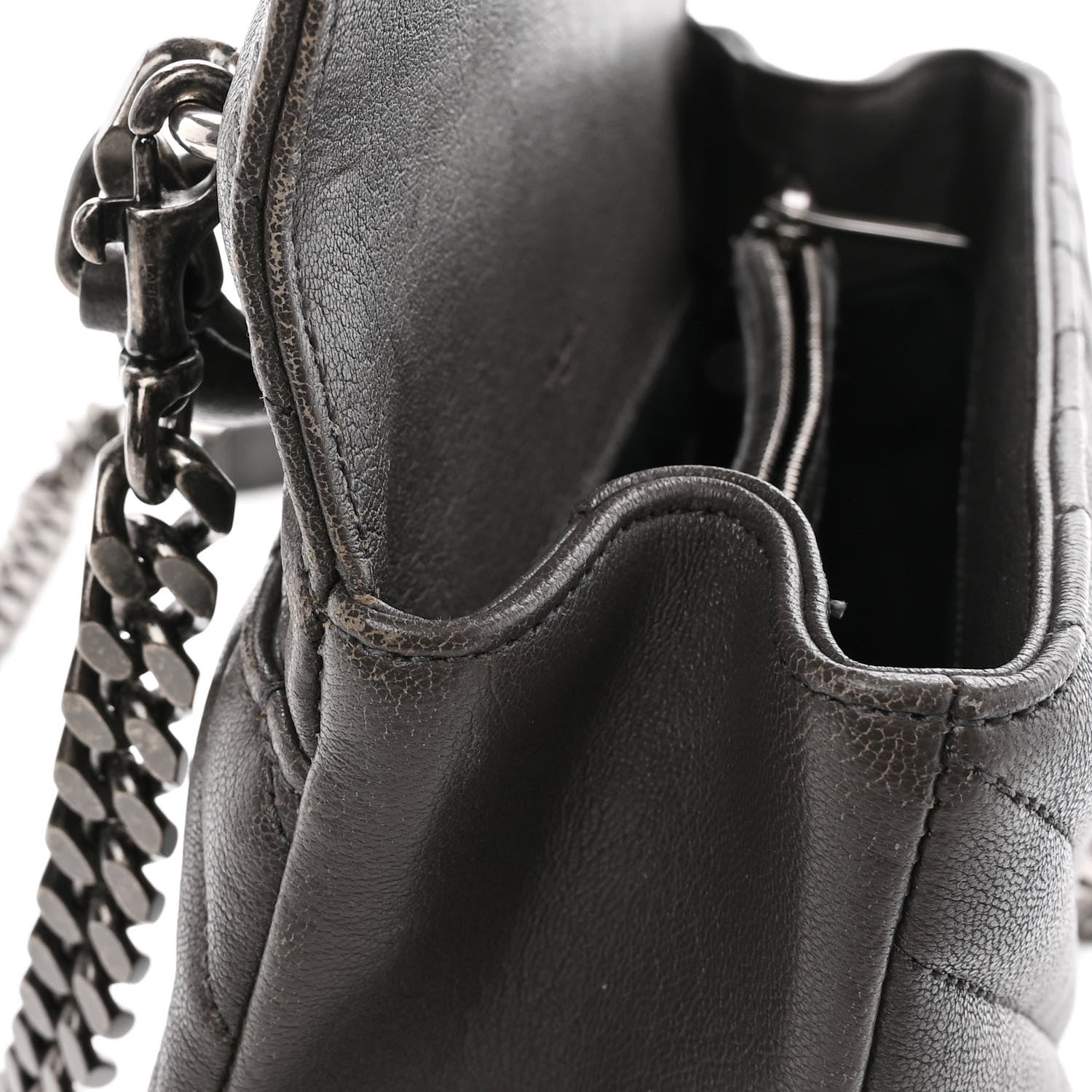Saint Laurent Sheepskin Matelasse Chevron Monogram Medium College Bag Asphalt 13 of 16