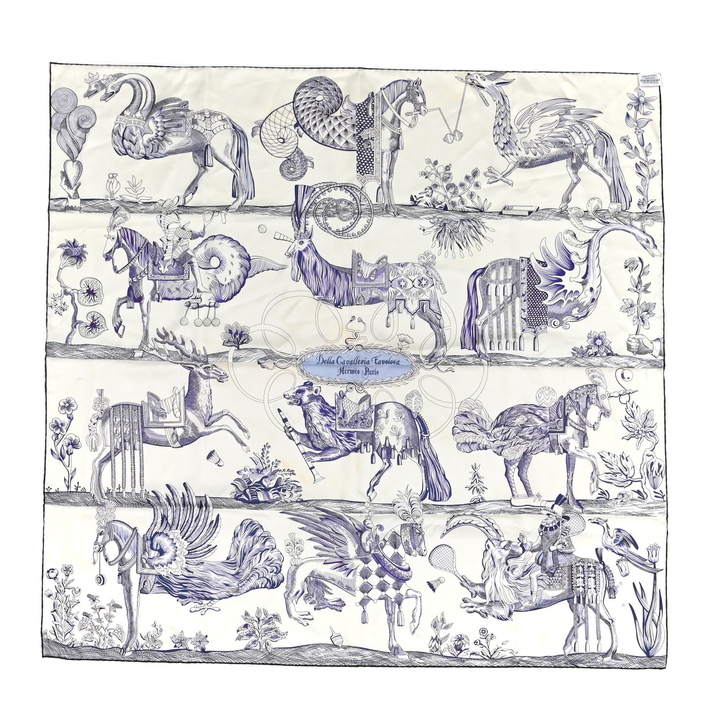 Silk Della Cavalleria Favolosa Reversible Scarf 90 Blanc Rouge Marine