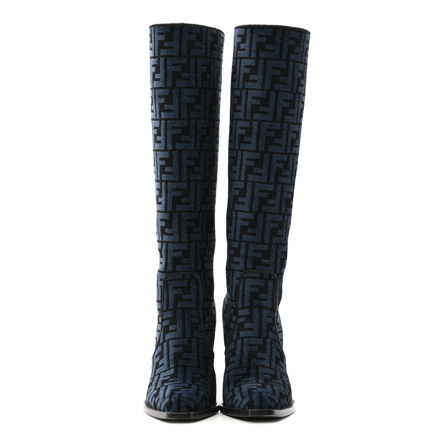 Fendi Chenille Jacquard FF 110mm Knee Boots 39 Black Blue 2 of 8