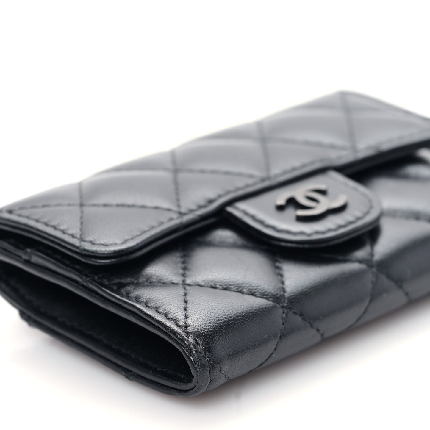 Lambskin Quilted Flap Card Holder Wallet So Black