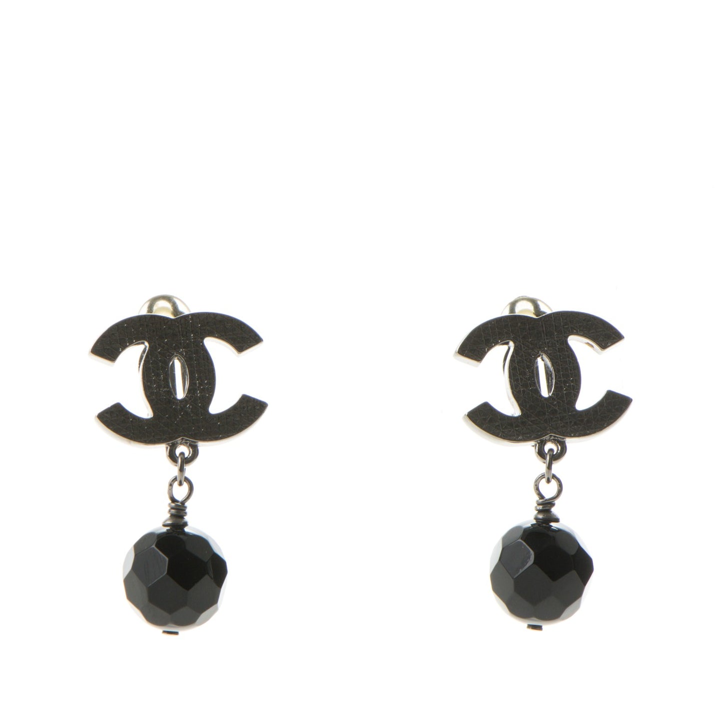 Ruthenium CC Bead Drop Clip On Earrings Black