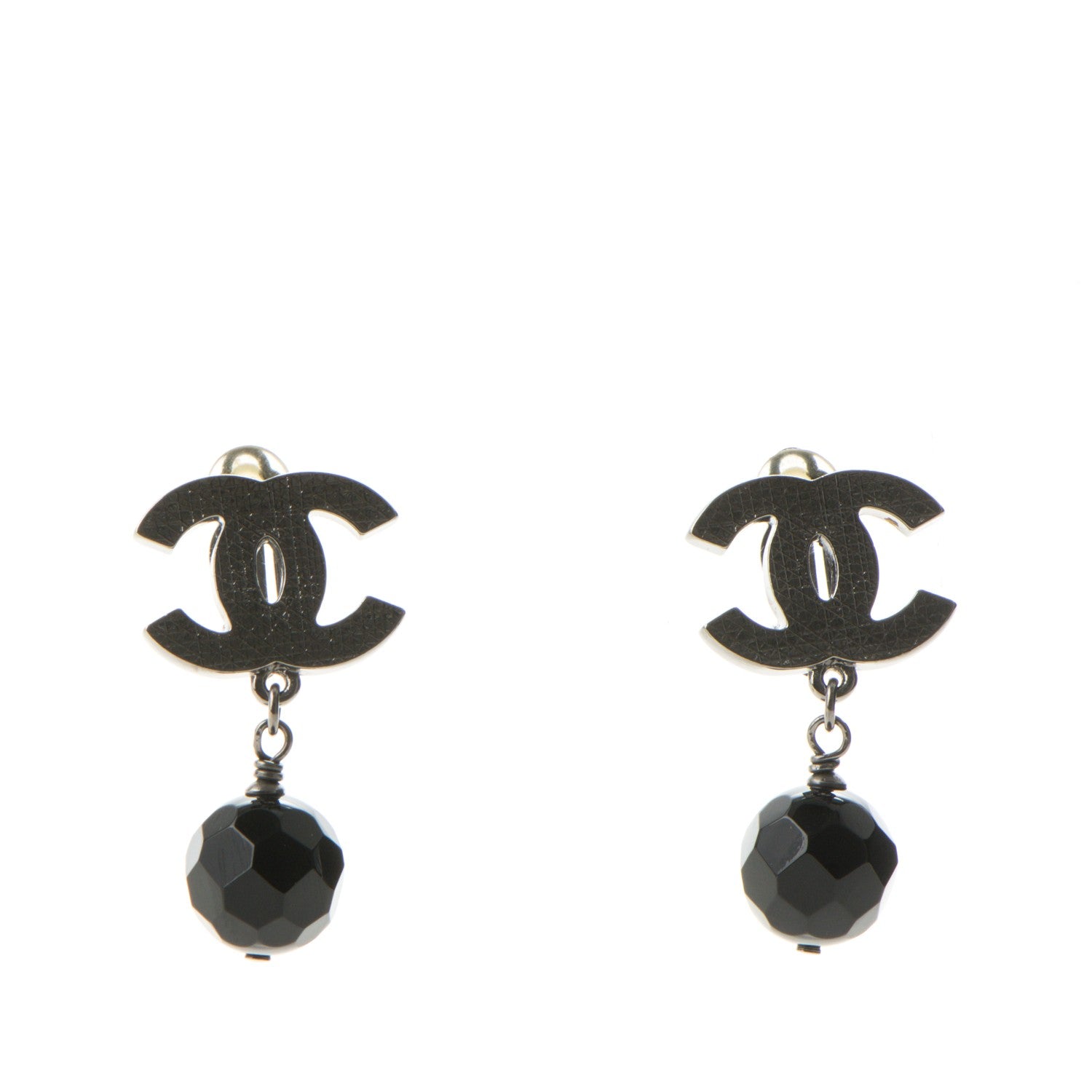 Chanel Ruthenium CC Bead Drop Clip On Earrings Black 1 of 6