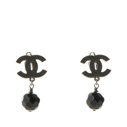 Chanel Ruthenium CC Bead Drop Clip On Earrings Black 1 of 6
