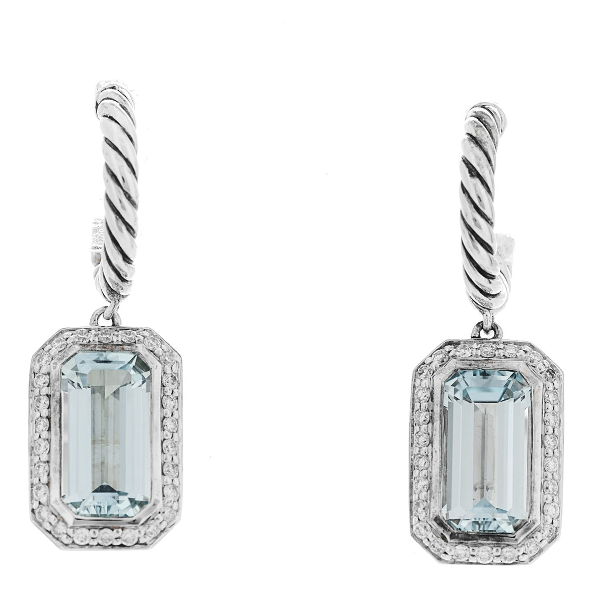 David Yurman Sterling Silver Diamond Blue Topaz Novella Drop Earrings 1 of 5