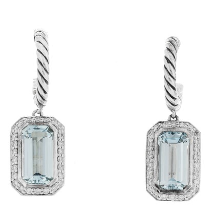 David Yurman Sterling Silver Diamond Blue Topaz Novella Drop Earrings 1 of 5