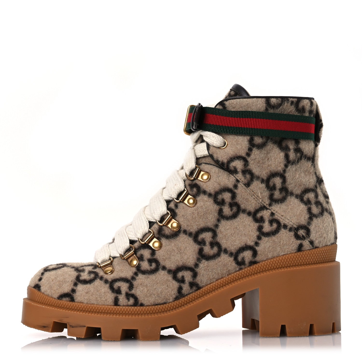 Gucci Covered Wool Big GG Monogram Womens Lace Up Combat Ankle Boots 38 Beige Ebony Cocoa 1 of 12