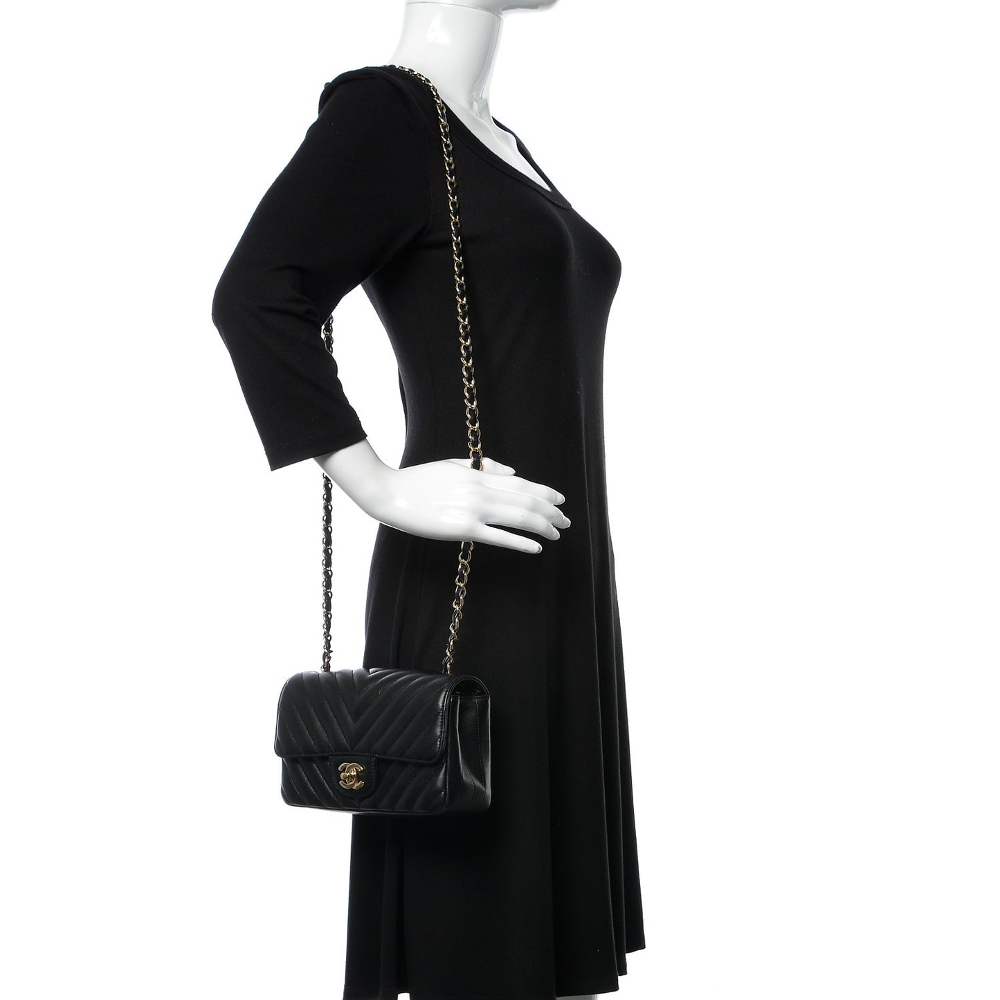Lambskin Chevron Quilted Mini Rectangular Flap Black