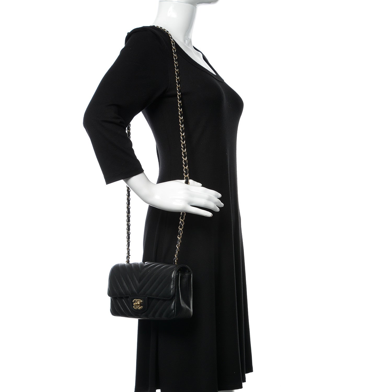 Chanel Lambskin Chevron Quilted Mini Rectangular Flap Black 2 of 13